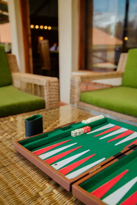 Backgammon board on a lounge table