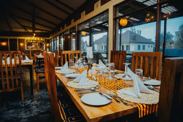 Dinner table set in the evening